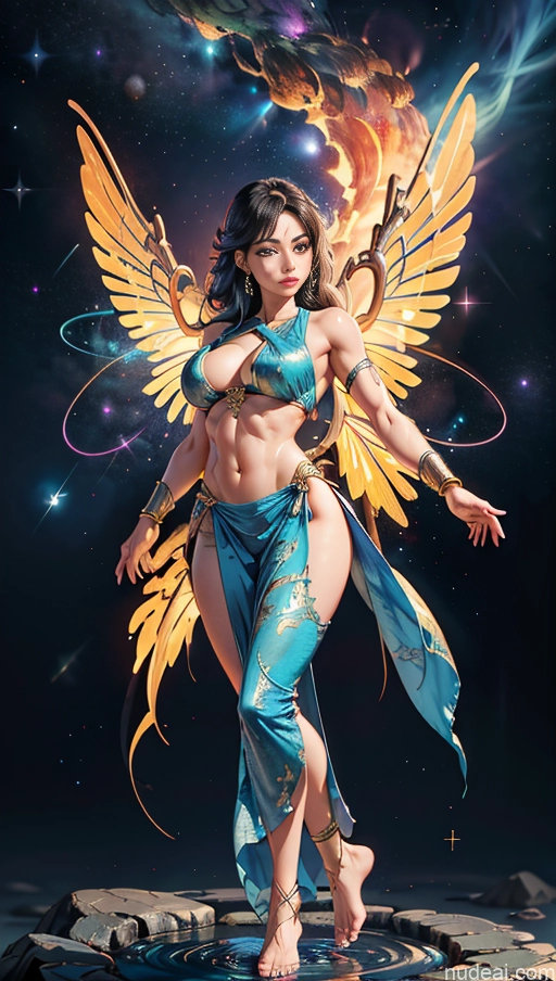 ai nude image of pics of Sari Several Powering Up Surrealist Busty Muscular Abs Bodybuilder Dynamic View Space Has Wings