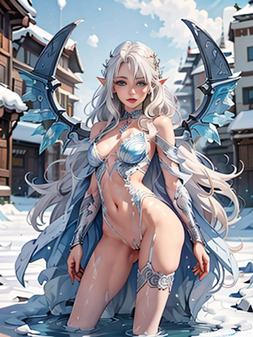 ai nude image of pics of Elemental Series - Ice Curly Hair Of Love Deep Blue Eyes Spread Pussy Anime Model Small Tits Small Ass Skinny Long Legs Tall Perfect Body 18 White Hair Snow Nude Choker Has Wings