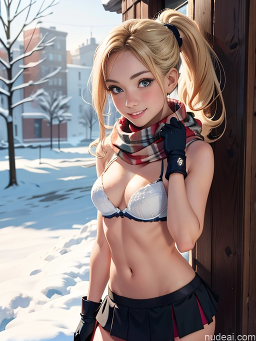 related ai porn images free for Woman One Perfect Boobs Skinny Perfect Body 18 Blonde Happy Snow Scarf Ponytail Working Out Gloves Front View Bra Micro Skirt