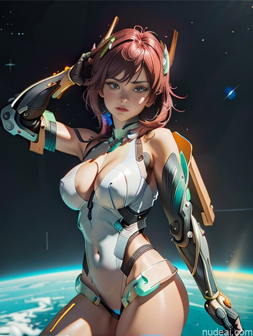 Detailed Powering Up Dark Lighting Jewelry Cleavage Stargazing Dynamic View Jumping Construction Worker Space Suit Cyborg Muscular Busty Girl Deva Battle Suit/Angela Balzac Cosplay Cyberhelmet V3