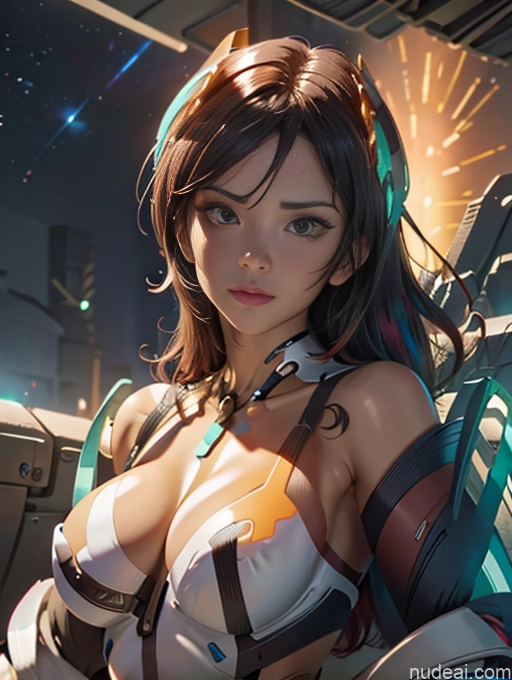 Detailed Powering Up Dark Lighting Jewelry Cleavage Stargazing Dynamic View Jumping Construction Worker Space Suit Cyborg Muscular Busty Girl Deva Battle Suit/Angela Balzac Cosplay Cyberhelmet V3