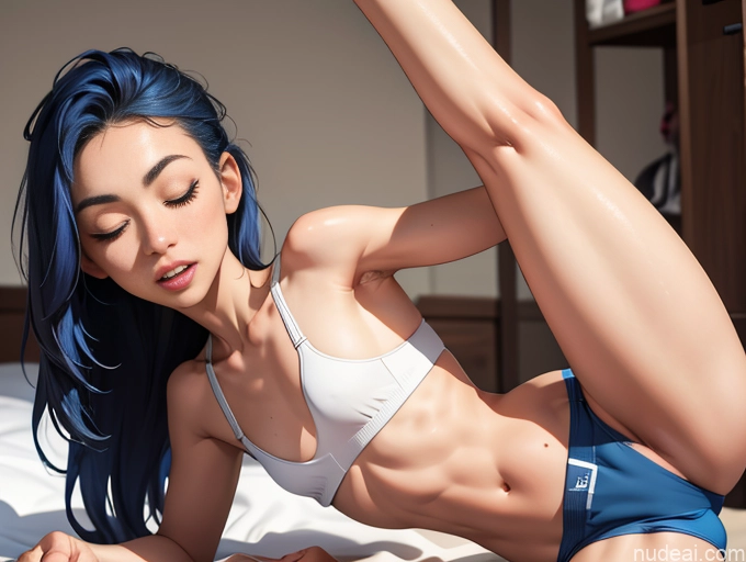 ai nude image of pics of Small Tits Skinny Small Ass 18 Long Hair Bright Lighting Detailed One Orgasm Long Legs Close-up View Beautiful Skin Detail (beta) Changing Room Athlete Blue Hair Short Shorts Sports Bra Straddling