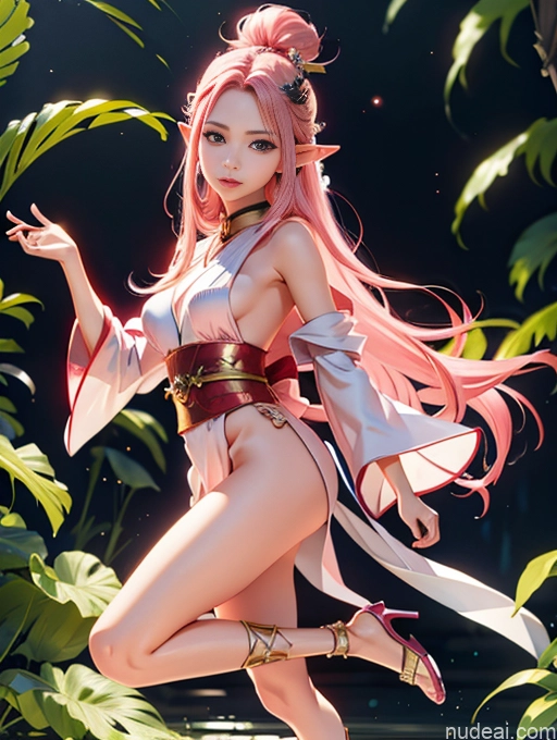 ai nude image of pics of Model One Beautiful Skinny 18 Pink Hair Long Hair Japanese High Heels Elf Outfit/Elf Bikini