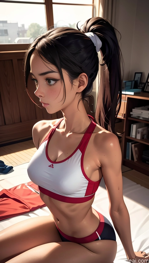 related ai porn images free for Sorority One Skinny 18 Sad Serious Brunette White Ponytail Soft Anime Bedroom Side View Track Uniform