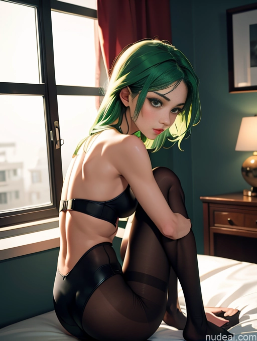 related ai porn images free for Model One Skinny Beautiful 18 Sexy Face Chinese Dark Lighting Spreading Legs Side View Bedroom Pantyhose Green Hair Straight Soft Anime