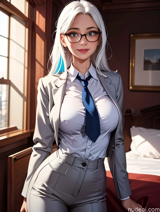 related ai porn images free for Bedroom Busty Happy Glasses Long Hair Suit Professor Polo Shirt Tie White Hair