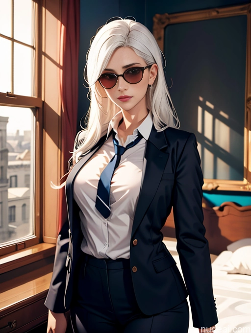 related ai porn images free for Bedroom Busty Long Hair Suit Professor Polo Shirt Tie White Hair Seductive Sunglasses