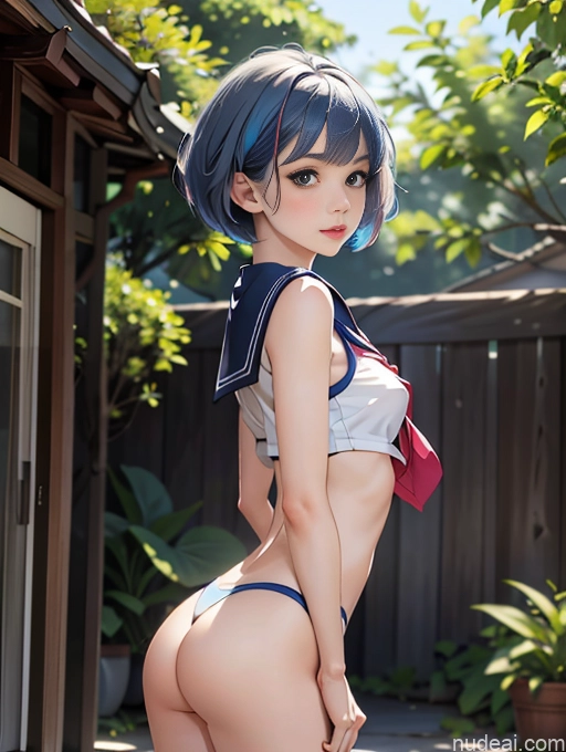 related ai porn images free for Woman Skinny Beautiful Short Blue Hair Short Hair Soft Anime Front View Small Ass JK Uniform Partially Nude