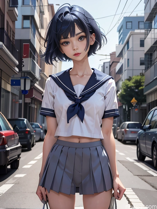 related ai porn images free for Woman Skinny Beautiful Short Blue Hair Short Hair Soft Anime Front View Small Ass JK Uniform Partially Nude