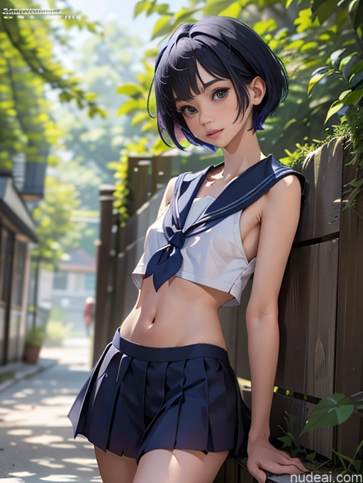 related ai porn images free for Woman Skinny Beautiful Short Blue Hair Short Hair Soft Anime Front View Small Ass JK Uniform Partially Nude