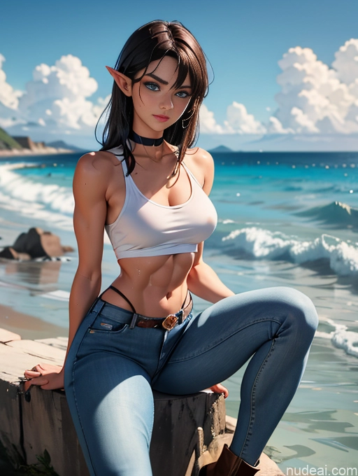 related ai porn images free for Athlete Busty Perfect Boobs Muscular Abs Long Legs Tall Tanned Skin Oiled Body 20s Serious Deep Blue Eyes Brunette Bangs Boots Choker Jeans Tank Top Crisp Anime Jeans Undone