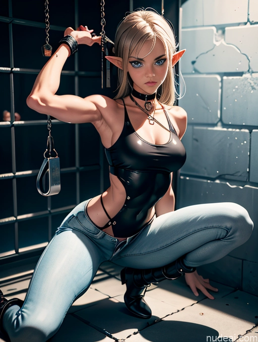 related ai porn images free for Athlete Busty Perfect Boobs Muscular Abs Long Legs Tall Tanned Skin Oiled Body 20s Serious Deep Blue Eyes Brunette Bangs Boots Choker Jeans Tank Top Crisp Anime Jeans Undone Prison T-pose Bondage Chain Shackles