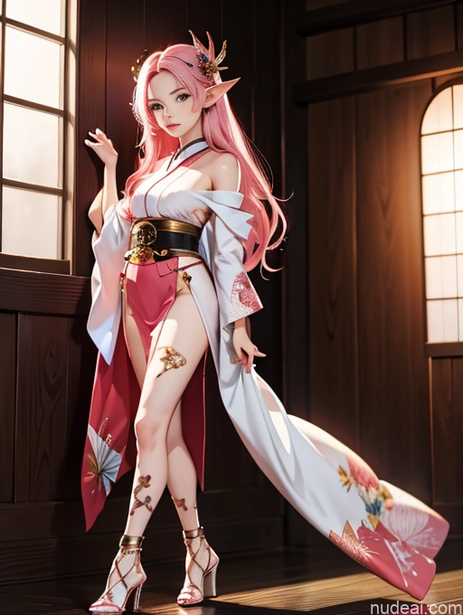 ai nude image of pics of Model One Beautiful Skinny 18 Pink Hair Long Hair Japanese High Heels Elf Outfit/Elf Bikini