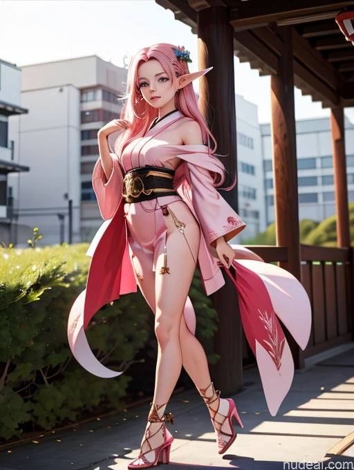 ai nude image of pics of Model One Beautiful Skinny 18 Pink Hair Long Hair Japanese High Heels Elf Outfit/Elf Bikini