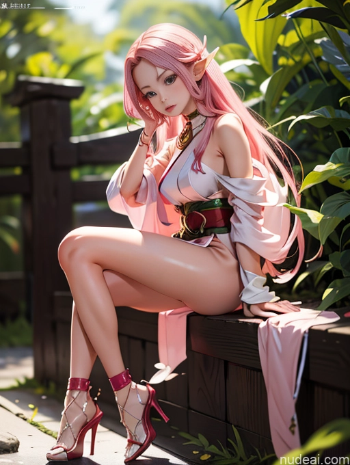 ai nude image of pics of Model One Beautiful Skinny 18 Pink Hair Long Hair Japanese High Heels Elf Outfit/Elf Bikini