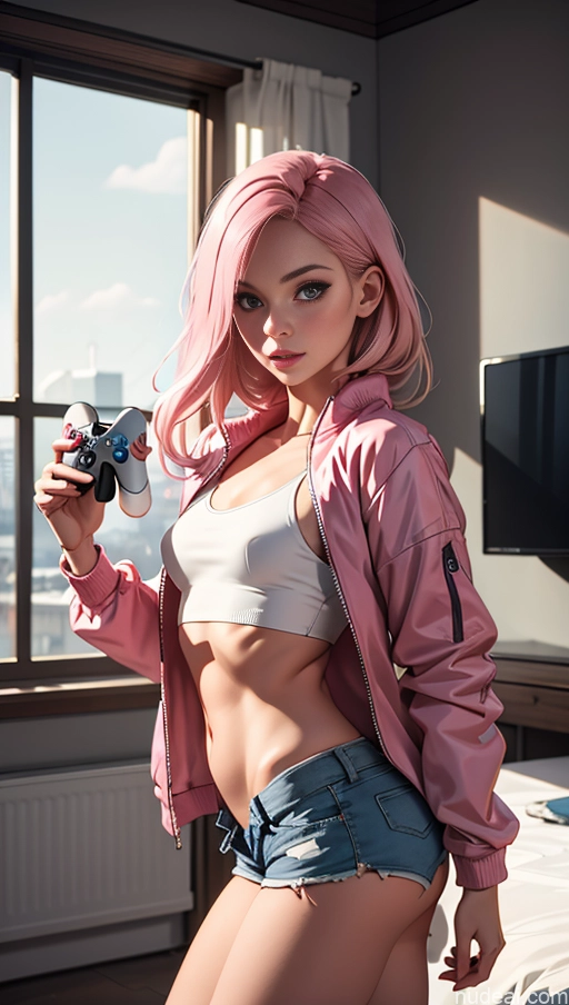 related ai porn images free for Woman One Small Tits Beautiful Skinny Small Ass Short Fairer Skin 20s Pink Hair Long Hair White Warm Anime Bedroom Gaming Jacket Short Shorts Crop Top