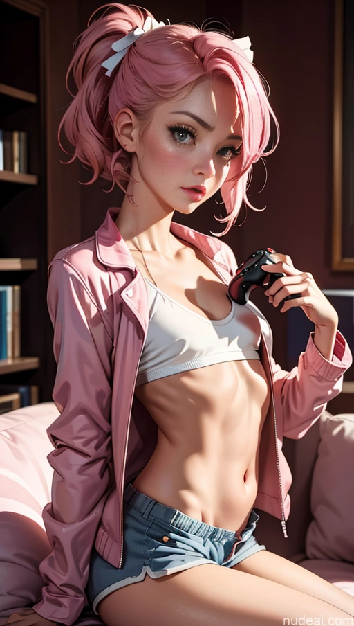 related ai porn images free for Woman One Small Tits Beautiful Small Ass Skinny Short Fairer Skin 20s Pouting Lips Pink Hair Messy White Couch Gaming Bows Crop Top Jacket Pajamas Short Shorts Partially Nude