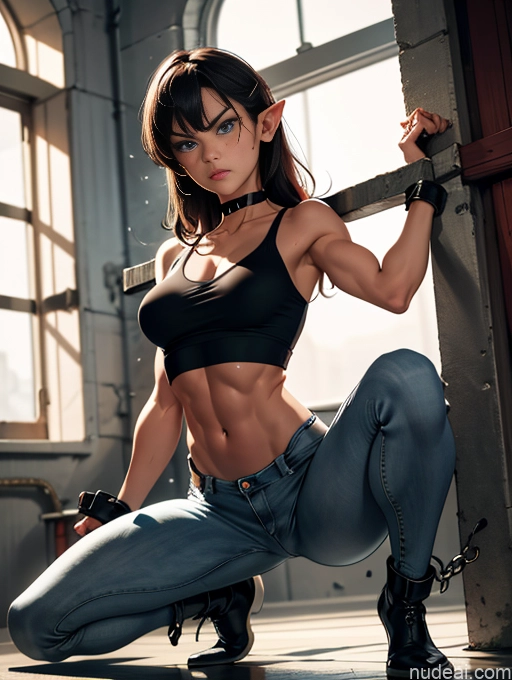 related ai porn images free for Athlete Busty Muscular Abs Long Legs Tall Tanned Skin Oiled Body 20s Serious Angry Deep Blue Eyes Brunette Bangs Prison Full Frontal T-pose Boots Choker Crop Top Jeans Tank Top Cleavage Bondage Chain Shackles