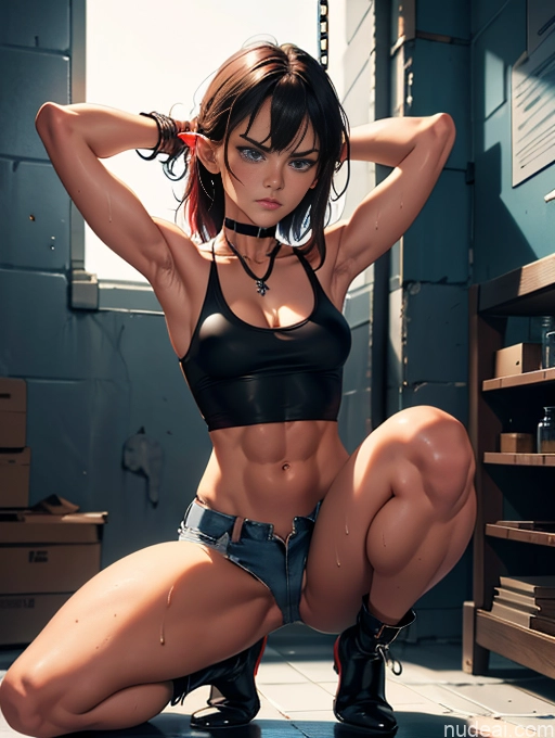 related ai porn images free for Athlete Busty Muscular Abs Long Legs Tall Tanned Skin Oiled Body 20s Serious Angry Deep Blue Eyes Brunette Bangs Prison Full Frontal T-pose Boots Choker Crop Top Jeans Tank Top Cleavage Bondage Chain Shackles