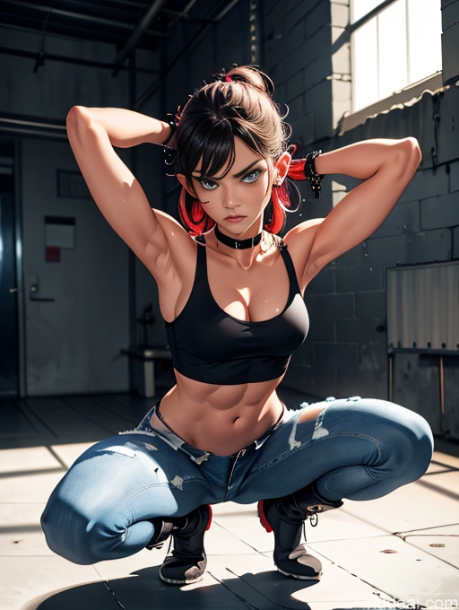 related ai porn images free for Athlete Busty Muscular Abs Long Legs Tall Tanned Skin Oiled Body 20s Serious Angry Deep Blue Eyes Brunette Bangs Prison Full Frontal T-pose Boots Choker Crop Top Jeans Tank Top Cleavage Bondage Chain Shackles