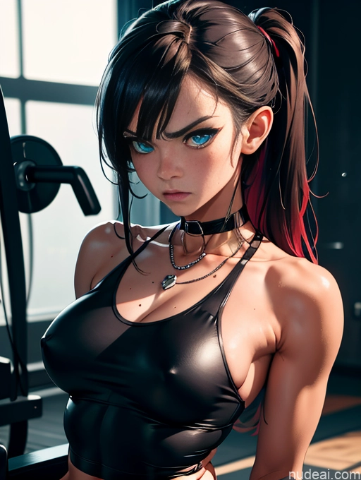related ai porn images free for Athlete Busty Muscular Abs Long Legs Tall Tanned Skin Oiled Body 20s Serious Angry Deep Blue Eyes Brunette Bangs Full Frontal Boots Choker Jeans Bondage Chain Shackles Topless Gym On Back