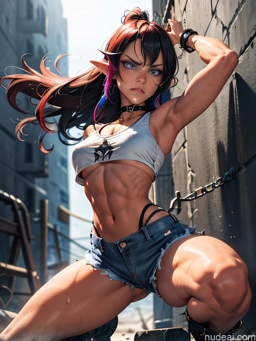 related ai porn images free for Athlete Busty Perfect Boobs Muscular Abs Long Legs Tall Tanned Skin Oiled Body Angry Deep Blue Eyes Brunette Bangs Prison T-pose Boots Choker Crop Top Daisy Dukes Jeans Tank Top Cleavage Bondage Chain Shackles Visible Thong Straps