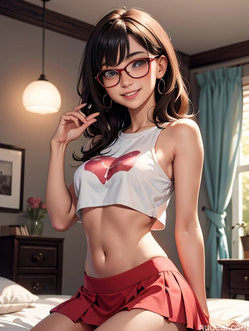 related ai porn images free for Busty Brunette Bedroom Bangs Crop Top Mini Skirt Happy Glasses Cumshot