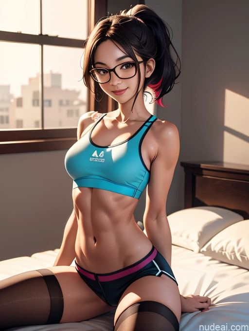 related ai porn images free for Perfect Boobs Brunette Korean Bedroom Sports Bra Short Shorts Happy Glasses Abs Ponytail Straddling Thigh Socks
