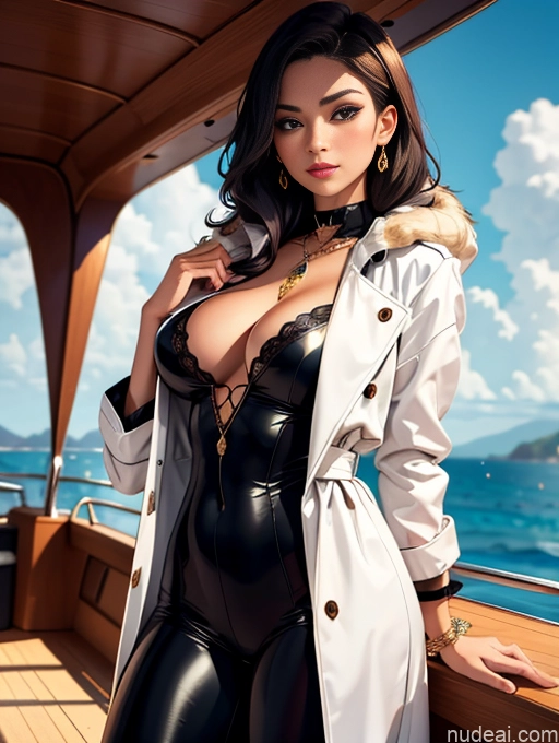 related ai porn images free for Model One Beautiful Perfect Body Seductive Sexy Face Soft Anime Detailed Busty Thick Brunette Long Hair Italian Front View Fur Harem Pants Stylish Trench Coat Jewelry Yacht Perfect Boobs Suit Goth Chemise Dark Skin