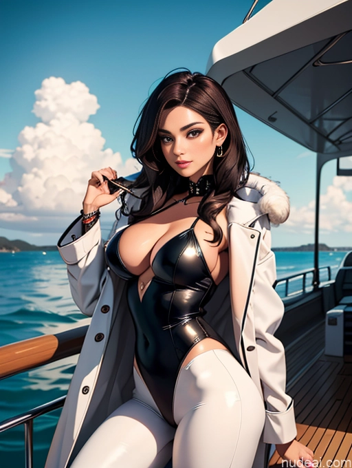related ai porn images free for Model One Beautiful Perfect Body Seductive Sexy Face Soft Anime Detailed Busty Thick Brunette Long Hair Italian Front View Fur Harem Pants Stylish Trench Coat Jewelry Yacht Perfect Boobs Suit Goth Chemise Dark Skin