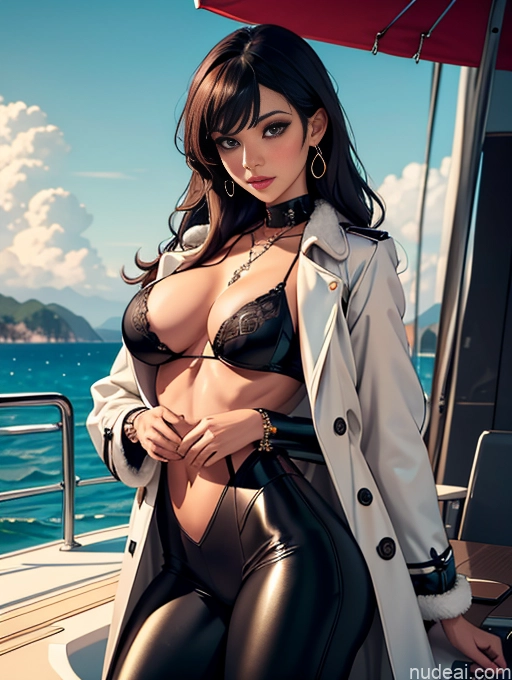 related ai porn images free for Model One Beautiful Perfect Body Seductive Sexy Face Soft Anime Detailed Busty Thick Brunette Long Hair Italian Front View Fur Harem Pants Stylish Trench Coat Jewelry Yacht Perfect Boobs Suit Goth Chemise Dark Skin