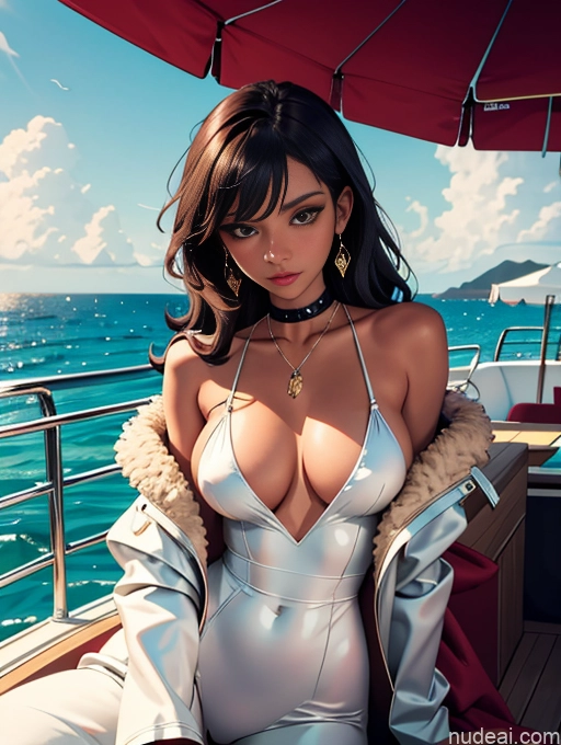 related ai porn images free for Model One Beautiful Perfect Body Seductive Sexy Face Soft Anime Detailed Busty Thick Brunette Long Hair Italian Front View Fur Harem Pants Stylish Trench Coat Jewelry Yacht Perfect Boobs Suit Goth Chemise Dark Skin