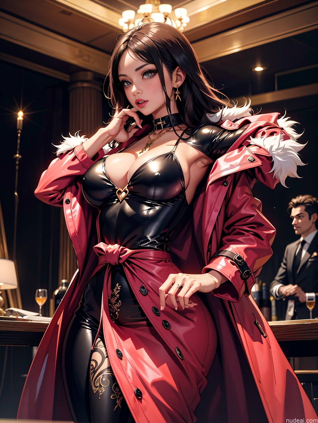 related ai porn images free for Model One Beautiful Perfect Body Seductive Sexy Face Soft Anime Detailed Busty Thick Brunette Long Hair Italian Front View Fur Harem Pants Stylish Trench Coat Jewelry Perfect Boobs Suit Goth Chemise Dark Skin Club