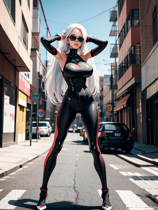 related ai porn images free for Model One Huge Boobs Beautiful Sunglasses Long Legs 20s Serious White Hair Long Hair Asian Cyberpunk Street Front View T-pose Dominatrix