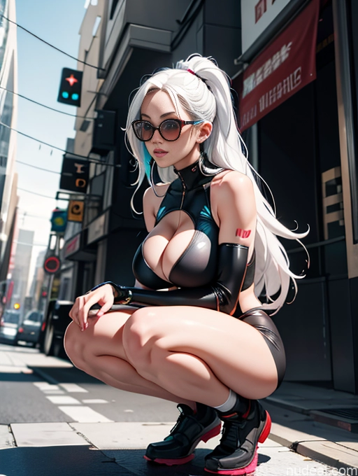related ai porn images free for Model One Huge Boobs Beautiful Sunglasses Long Legs 20s Serious White Hair Long Hair Asian Cyberpunk Street Front View Dominatrix Squatting