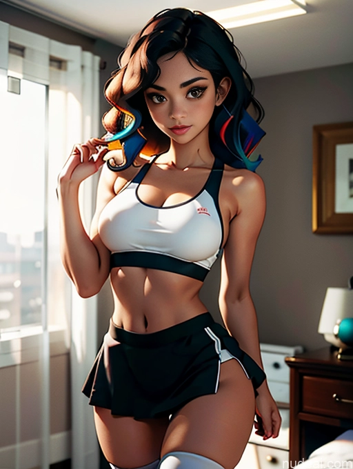 related ai porn images free for Bedroom Tanned Skin Busty Thigh Socks Hourglass Black Hair Mini Skirt Seductive Sports Bra Curly Hair