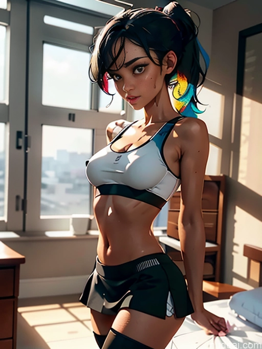 related ai porn images free for Bedroom Tanned Skin Busty Thigh Socks Hourglass Black Hair Mini Skirt Seductive Sports Bra Cumshot Ponytail