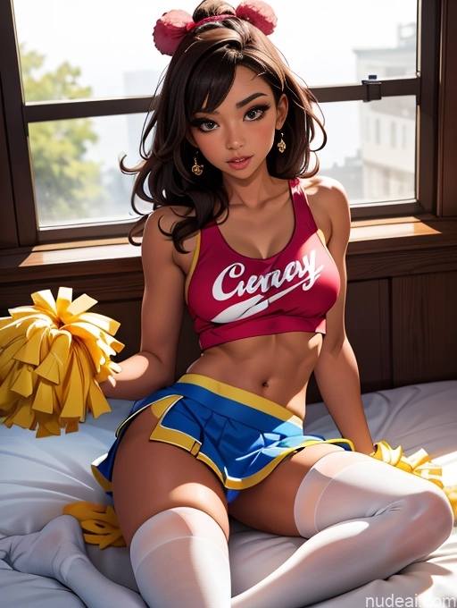 related ai porn images free for Busty Tanned Skin Seductive Brunette Bedroom Long Hair Thigh Socks Tank Top Mini Skirt Cheerleader