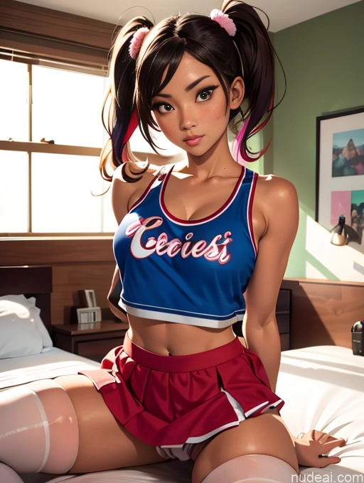 related ai porn images free for Busty Tanned Skin Seductive Brunette Bedroom Straddling Cheerleader Mini Skirt Tank Top Thigh Socks Pigtails