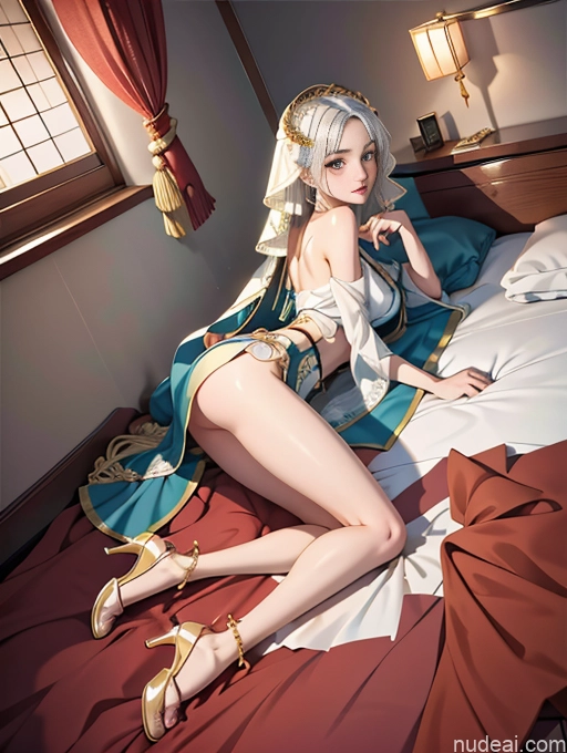 related ai porn images free for Model One Beautiful Skinny 18 White Hair Long Hair Japanese Bedroom On Back High Heels China Goddess Fashion