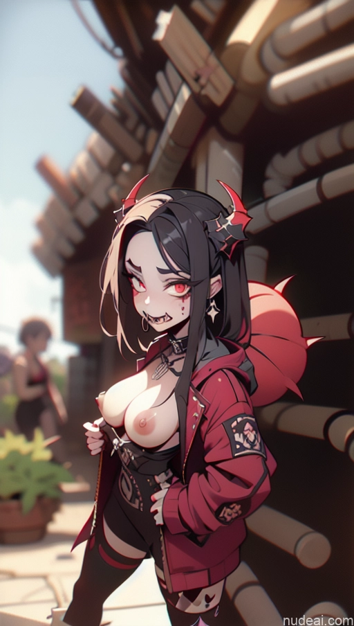 related ai porn images free for Serious Desert Close-up View Perfect Boobs Lipstick Devil Khorne Demon Style Vampire Gothic Punk Girl Bra Pull Down Succubus
