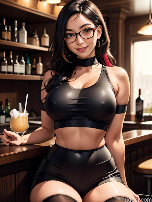 related ai porn images free for Busty Tanned Skin German Long Hair Thigh Socks Black Hair Crop Top Bar Happy Glasses Chubby