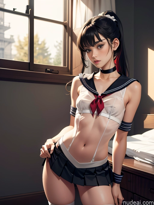 related ai porn images free for Beautiful Long Legs Perfect Body 18 Front View Choker Detailed Sailor Stockings Lingerie Model Tall Bedroom Transparent Micro Skirt Black Hair White Fairer Skin Ponytail