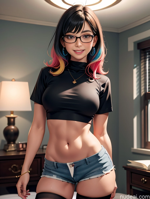 related ai porn images free for Busty Pubic Hair Bedroom Jewelry Fairer Skin Black Hair Thigh Socks Happy Crop Top Shirt Short Shorts Glasses Bangs