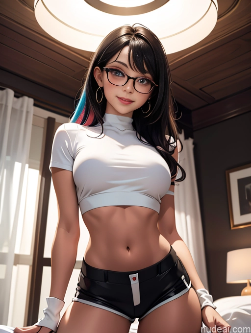 related ai porn images free for Busty Pubic Hair Bedroom Jewelry Fairer Skin Black Hair Thigh Socks Happy Crop Top Shirt Short Shorts Glasses Bangs