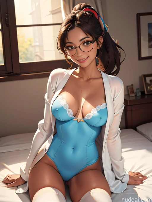 related ai porn images free for Thin Round Glasses Thigh Socks Busty Tanned Skin Brunette Bedroom Happy Ponytail Bathrobe