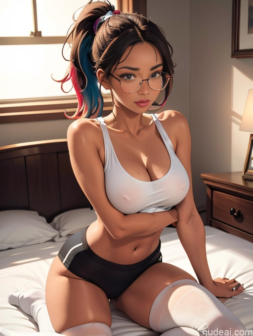 related ai porn images free for Thin Round Glasses Thigh Socks Busty Tanned Skin Brunette Bedroom Seductive Ponytail Sports Tank Top