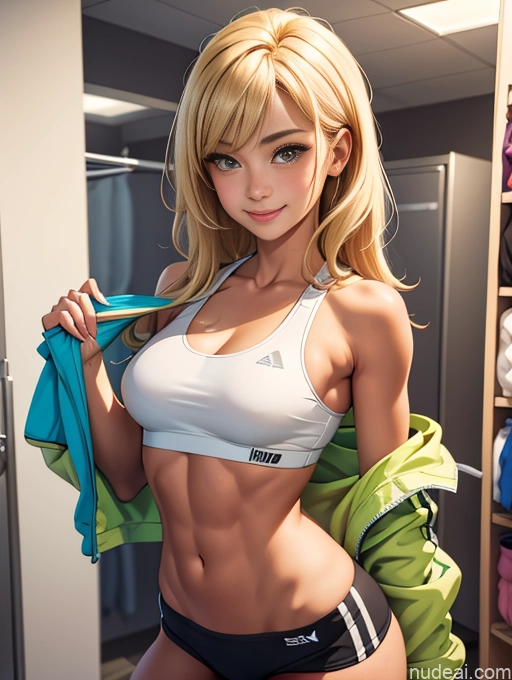 related ai porn images free for Busty Pubic Hair Tanned Skin Happy Blonde Bangs Changing Room Sports Sports Bra Abs