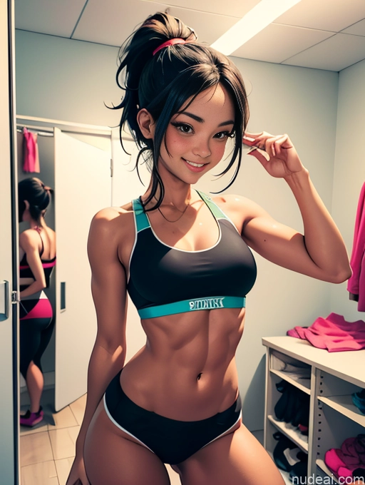 related ai porn images free for Busty Pubic Hair Tanned Skin Changing Room Sports Sports Bra Abs Black Hair Ponytail Happy