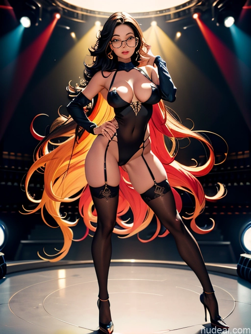 related ai porn images free for Busty Tanned Skin Thin Round Glasses Thigh Socks High Heels Stage Nude Black Hair Long Hair Seductive